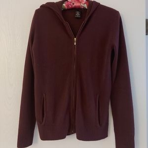 Burgundy Hooded Full Zip Sweater
